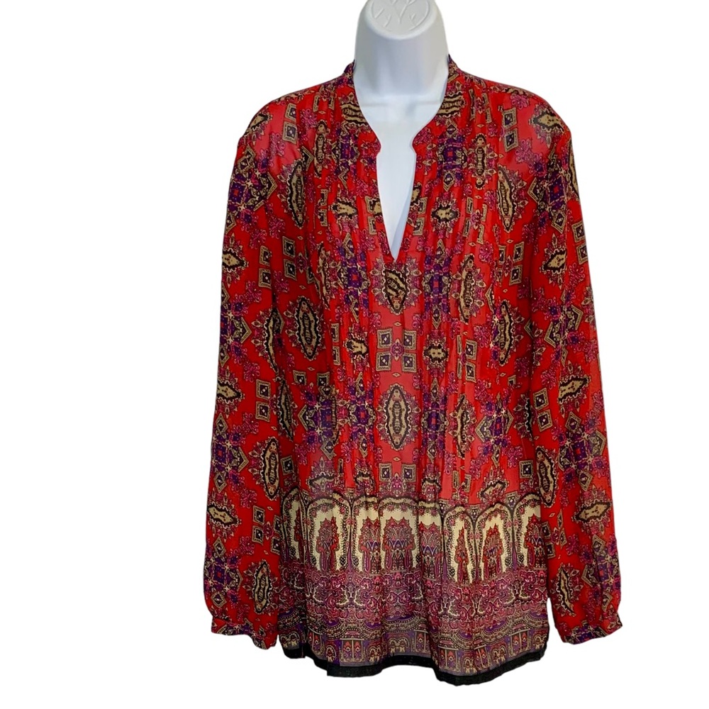 JONES NEW YORK Pleated V Neck Popover Top Sz XL
